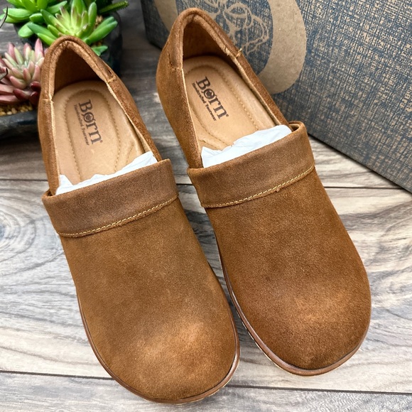 NIB Born Bailie Closed Back Clogs Brown Glazed Ginger Suede 8M 39 - Picture 2 of 12